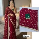Maroon Designer Georgette Saree with Kacha Gotta work, premium royal georgette fabric, elegant festive and wedding wear saree.