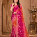 Premium Georgette Gota Patti Saree with Hand Gota Patti Work and Designer Border in Pink Multicolor Shades