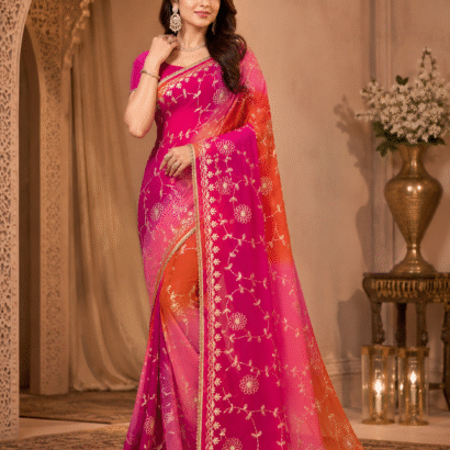 Premium Georgette Gota Patti Saree with Hand Gota Patti Work and Designer Border in Pink Multicolor Shades
