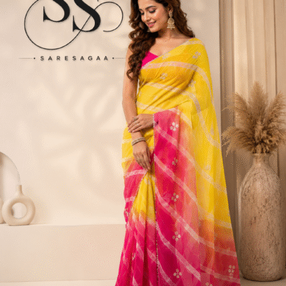 Multicolor Leheriya Chiffon Saree with Handwork, Half Pure Chiffon Fabric and Matching Blouse, Perfect for Every Occasion
