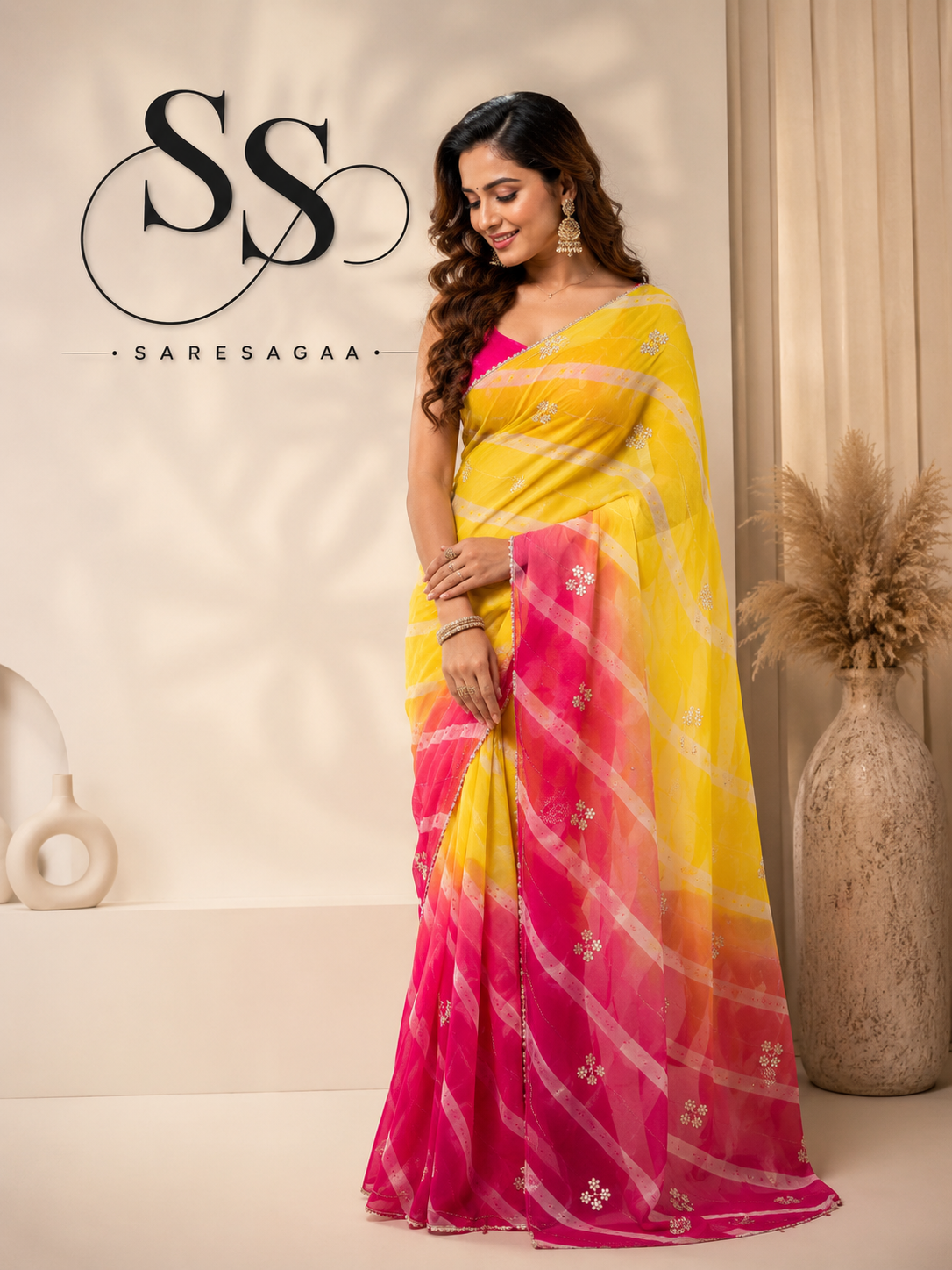 Elegant Multicolor Leheriya Chiffon Saree with Handwork Butti Design, Half Pure Chiffon, Perfect for Every Occasion Multicolor Leheriya Chiffon Saree with Handwork, Half Pure Chiffon Fabric and Matching Blouse, Perfect for Every Occasion