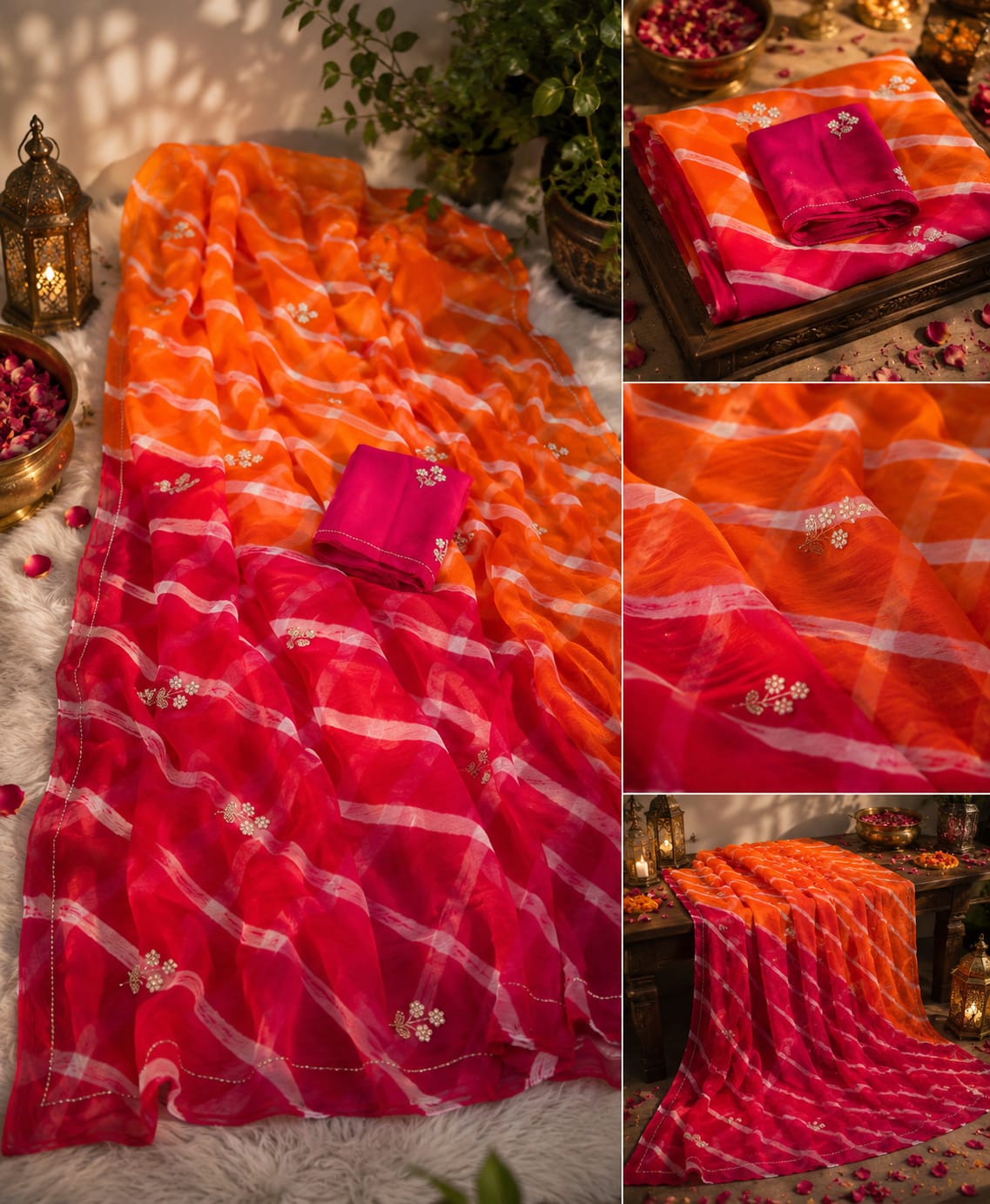 Multicolor Leheriya Chiffon Saree with Handwork, Half Pure Chiffon Fabric and Matching Blouse, Perfect for Every Occasion