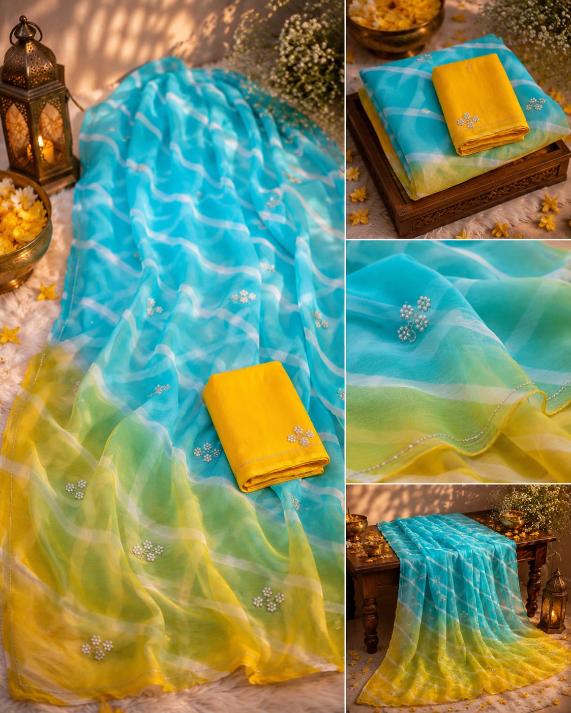 Multicolor Leheriya Chiffon Saree with Handwork, Half Pure Chiffon Fabric and Matching Blouse, Perfect for Every Occasion