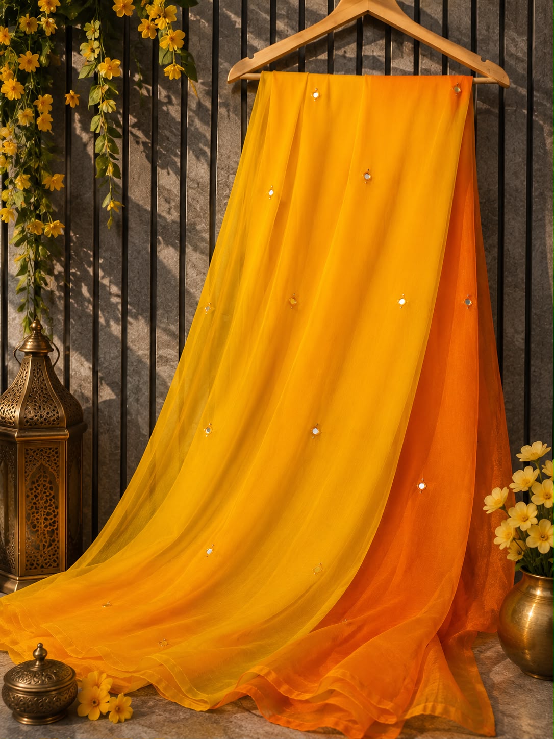 Half Pure Chiffon Saree with Foil Mirror Patra Work and Matching Blouse, lightweight designer ethnic saree perfect for weddings, festivals, parties, and every occasion.