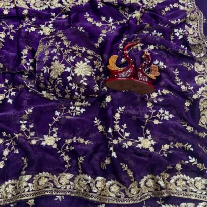 Purple Sequence Saree with Zari Embroidery Work