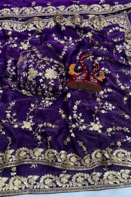 Purple Sequence Saree with Zari Embroidery Work