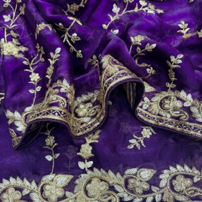 Purple Sequence Saree with Zari Embroidery Work