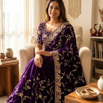 Purple Sequence Saree with Zari Embroidery Work