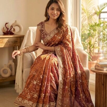 Purple Sequence Saree with Zari Embroidery Work