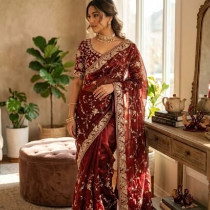 Sequence Saree with Zari Embroidery Work