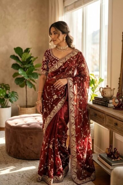 Sequence Saree with Zari Embroidery Work