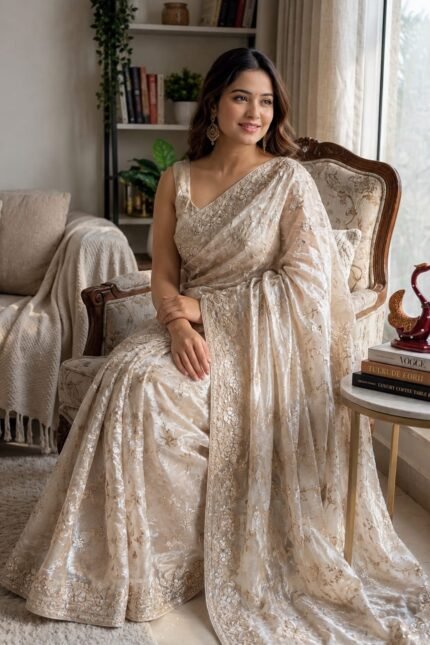 Sequence Saree with Zari Embroidery Work