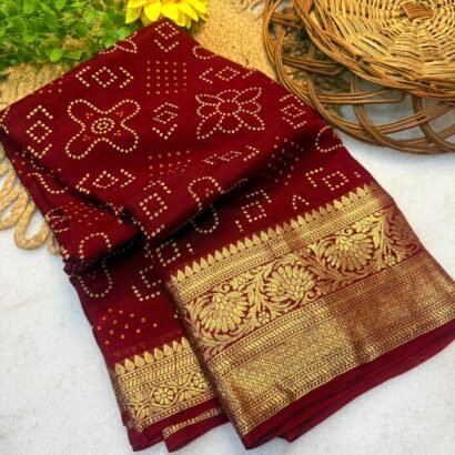 Cotton Silk Bandhani Saree for Women