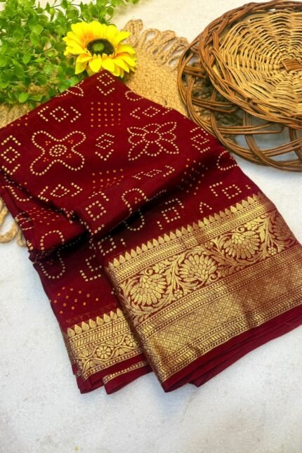 Cotton Silk Bandhani Saree for Women