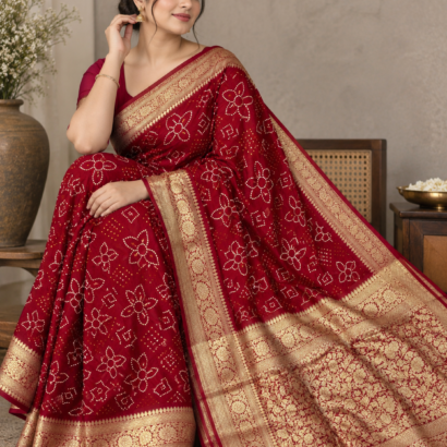 Traditional Hand Bandhej Cotton Silk Saree - Festive & Wedding Wear