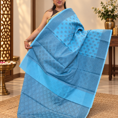 Pure Banarasi Cotton Saree in Sky Blue with Resham Jamdani weaving