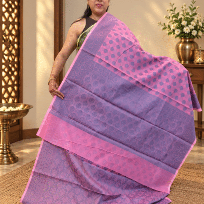 Pure Banarasi Cotton Saree in Purple with Resham Jamdani weaving