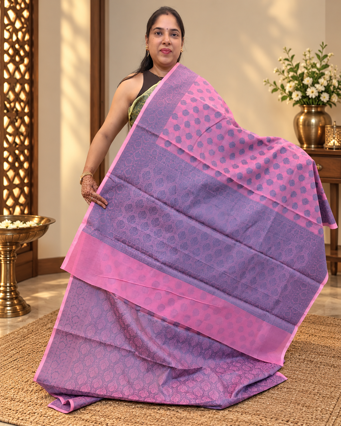 Pure Banarasi Cotton Saree in Purple with Resham Jamdani weaving