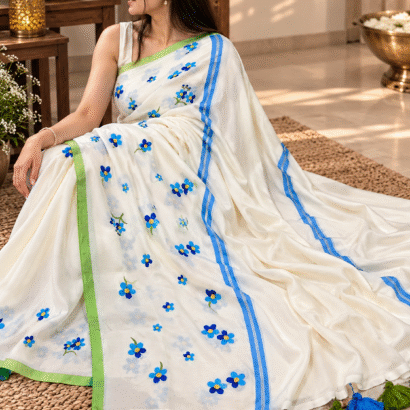 Floral Embroidery Saree with Matching Blouse Piece.