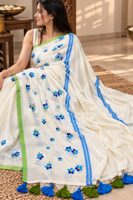 Floral Embroidery Saree with Matching Blouse Piece.