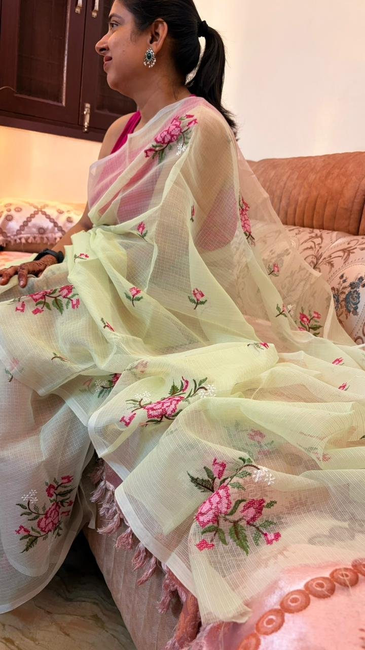 Kota Doria Saree Ivory Color
