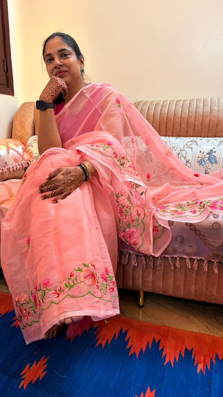 Pink Kota Doria Saree
