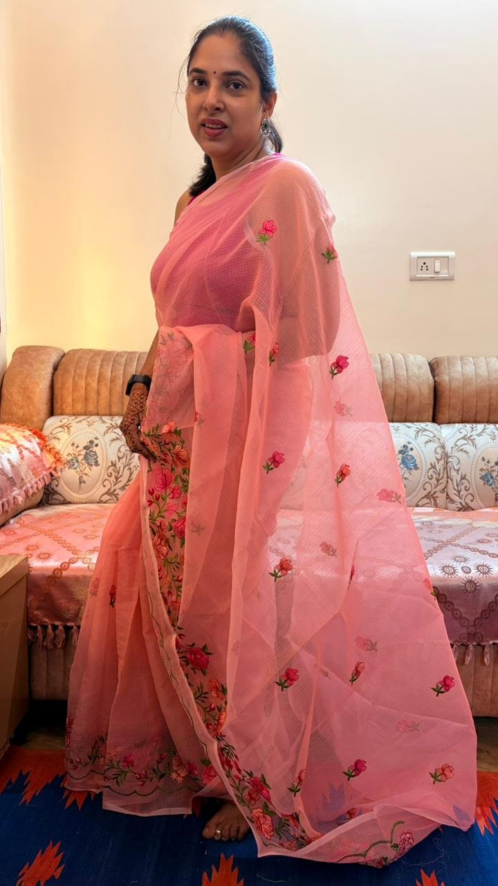 Pink Kota Doria Saree