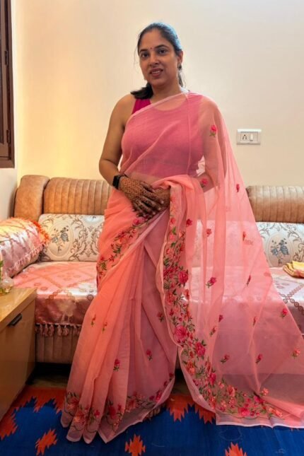 Pink Kota Doria Saree