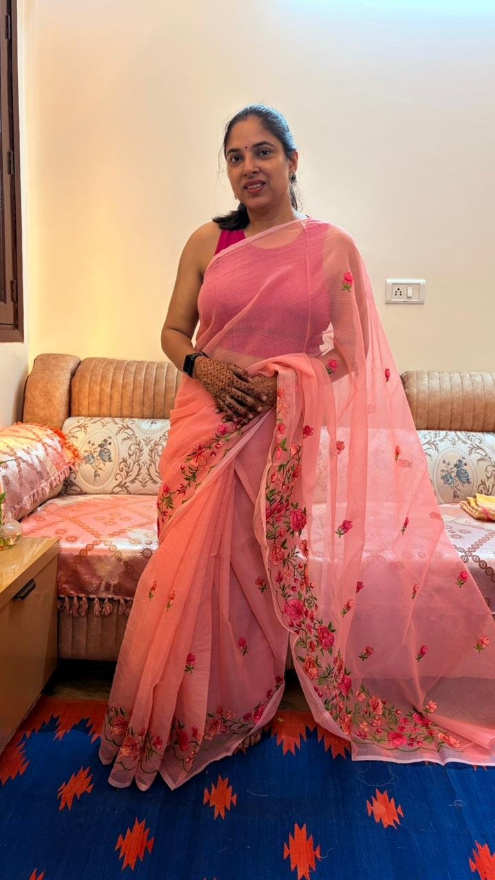Pink Kota Doria Saree