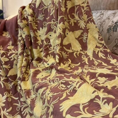Designer mauve brown saree with gold floral embroidery