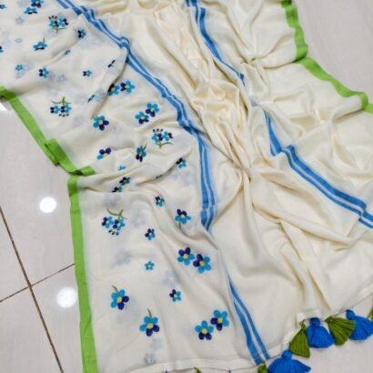 Floral Embroidery Cotton Saree with Matching Blouse Piece
