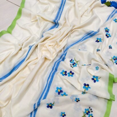 Floral Embroidery Cotton Saree with Matching Blouse Piece