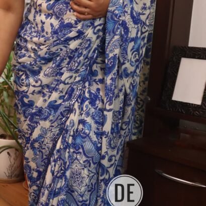 Blue Thikri Print Georgette Saree with Sequence and Cutdana Handwork
