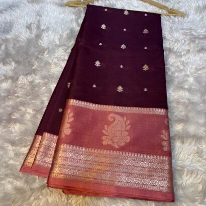 Banarasi Premium Katan Soft Silk Saree with full body double zari weaving and contrast border