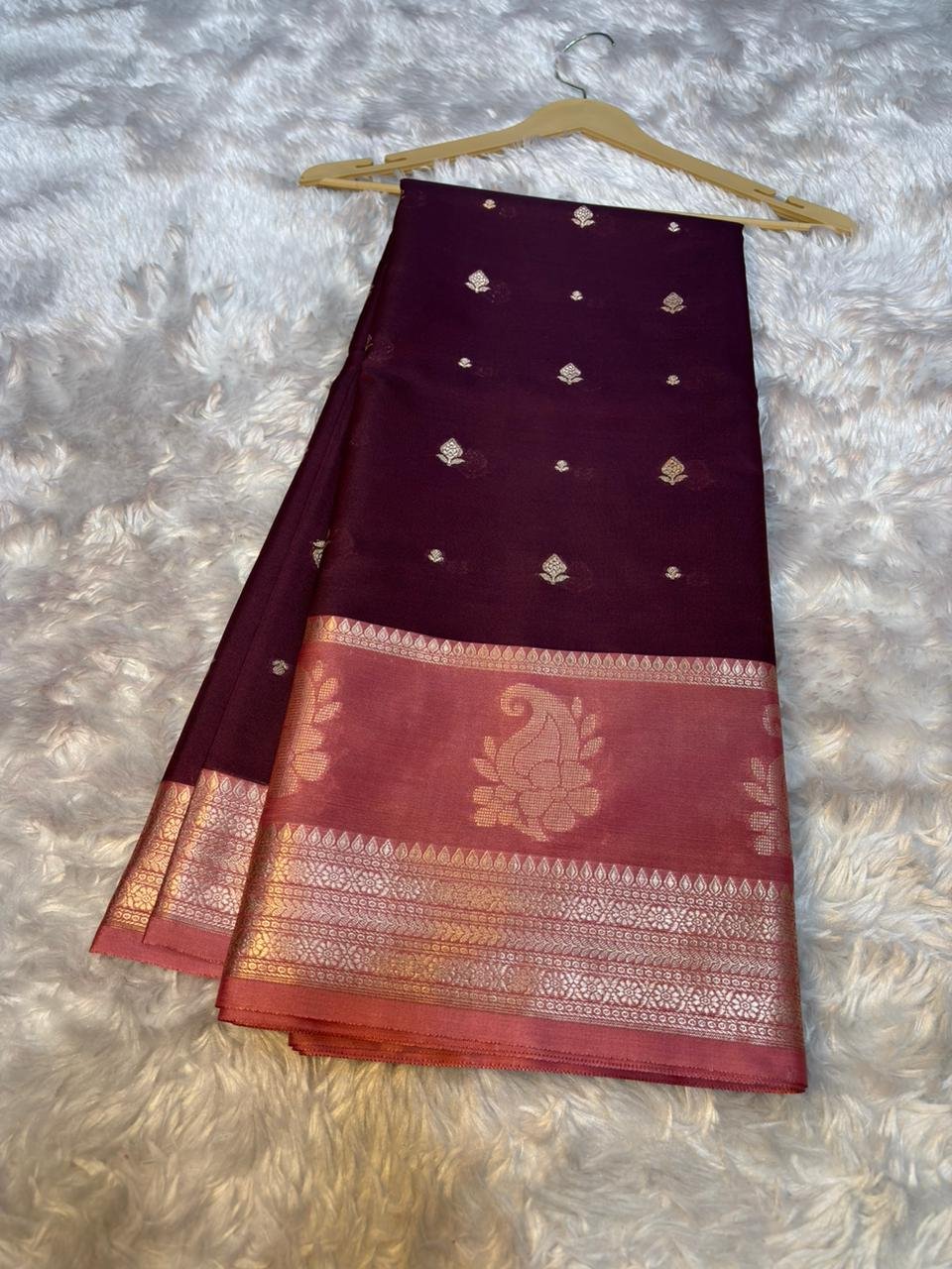 Banarasi Premium Katan Soft Silk Saree with full body double zari weaving and contrast border