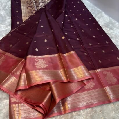 Banarasi Premium Katan Soft Silk Saree with full body double zari weaving and contrast border