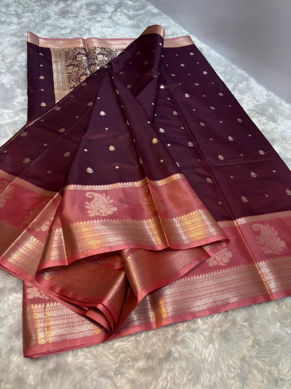 Banarasi Premium Katan Soft Silk Saree with full body double zari weaving and contrast border