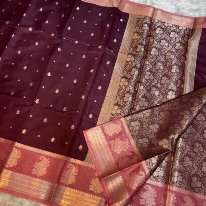 Banarasi Premium Katan Soft Silk Saree with full body double zari weaving and contrast border
