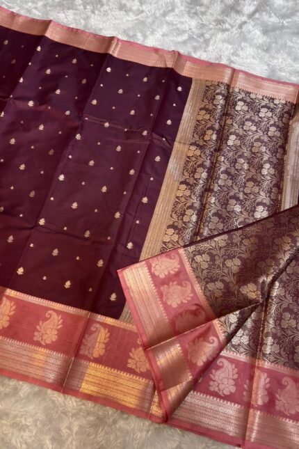 Banarasi Premium Katan Soft Silk Saree with full body double zari weaving and contrast border