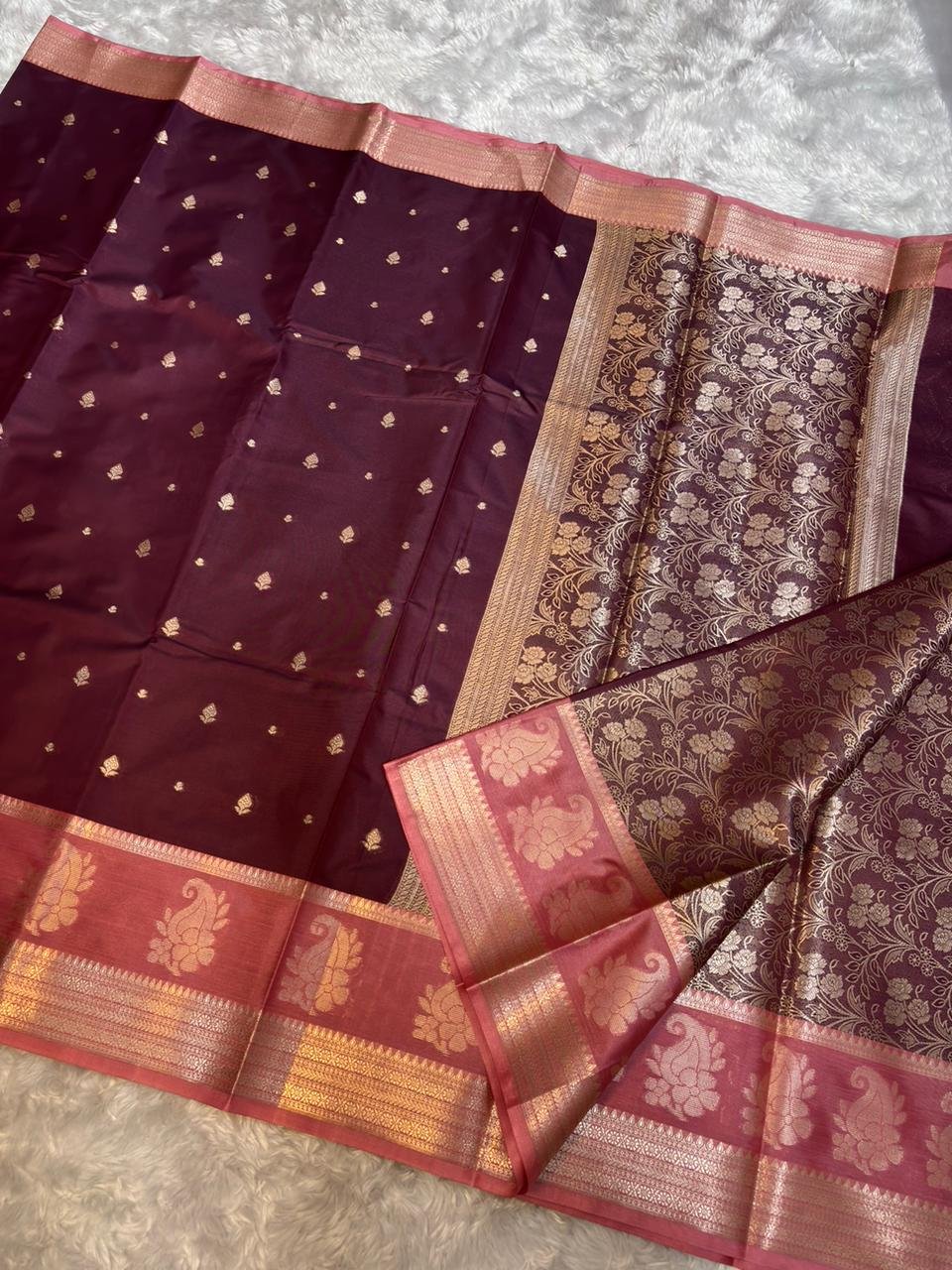 Banarasi Premium Katan Soft Silk Saree with full body double zari weaving and contrast border