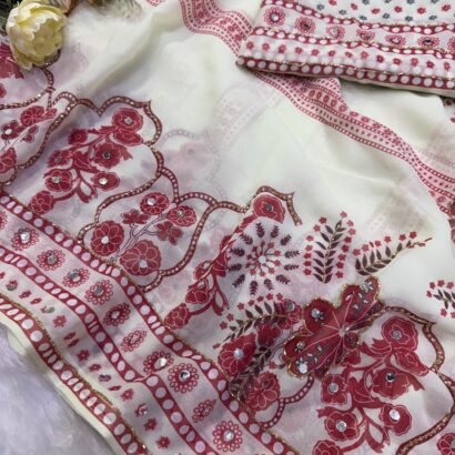 Designer Georgette Saree with Real Mirror Work and Katdana Embellishments