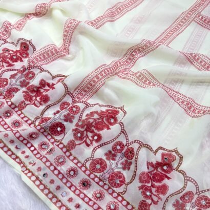 Designer Georgette Saree with Real Mirror Work and Katdana Embellishments