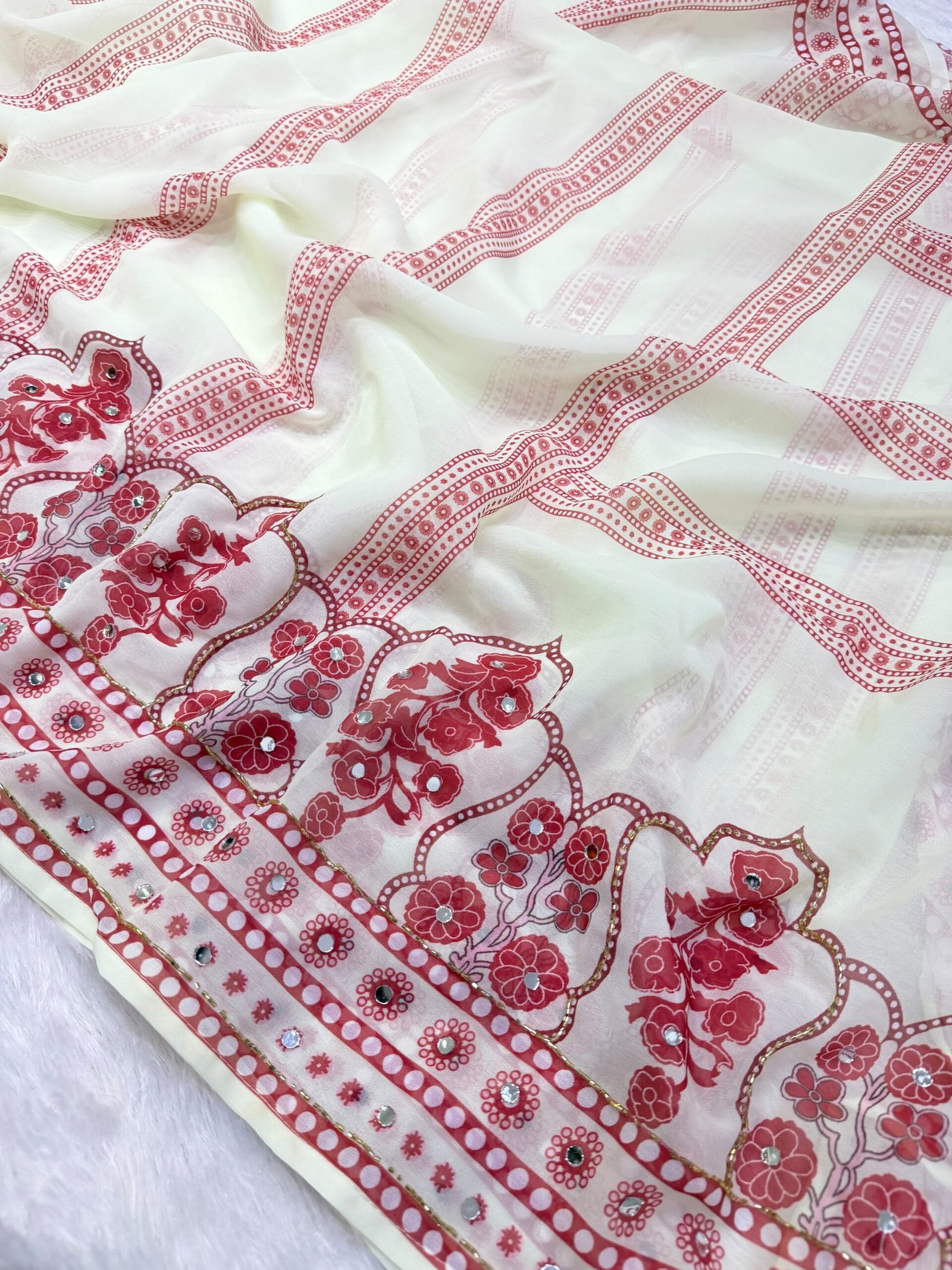 Designer Georgette Saree with Real Mirror Work and Katdana Embellishments