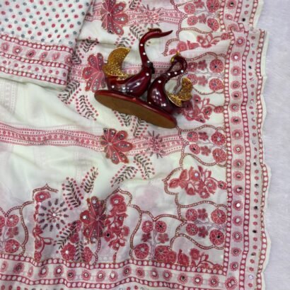 Designer Georgette Saree with Real Mirror Work and Katdana Embellishments