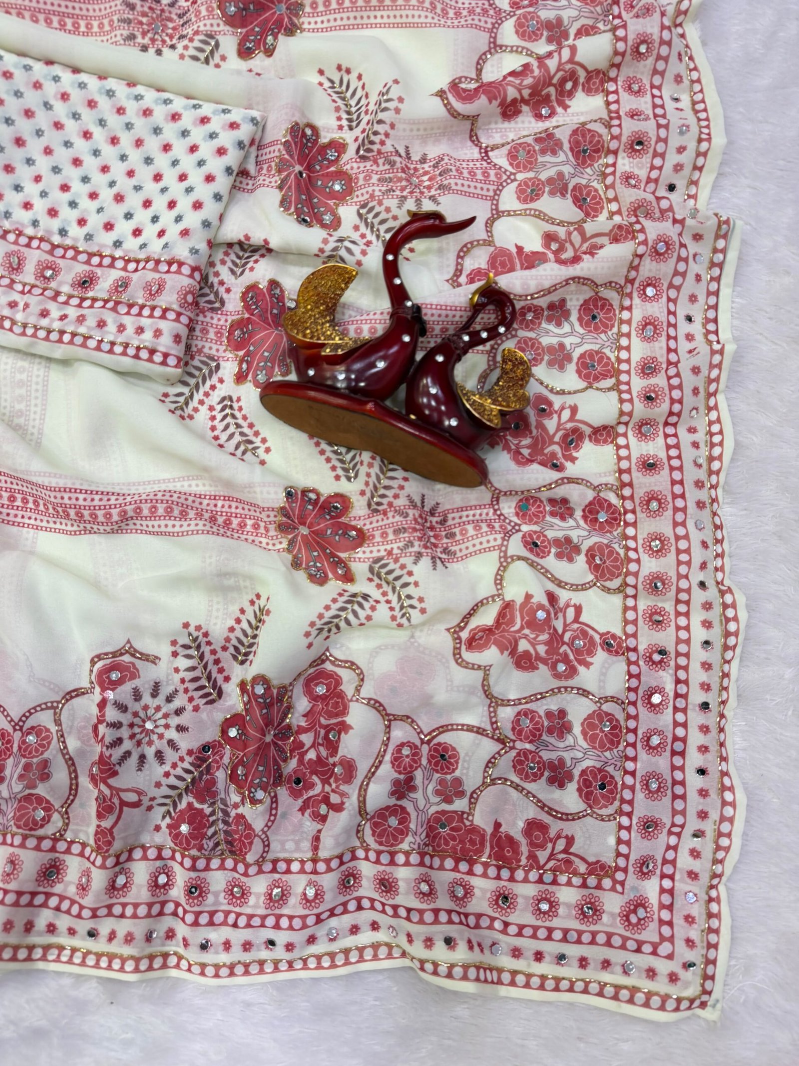 Designer Georgette Saree with Real Mirror Work and Katdana Embellishments