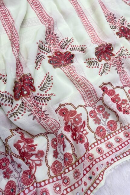 Designer Georgette Saree with Real Mirror Work and Katdana Embellishments