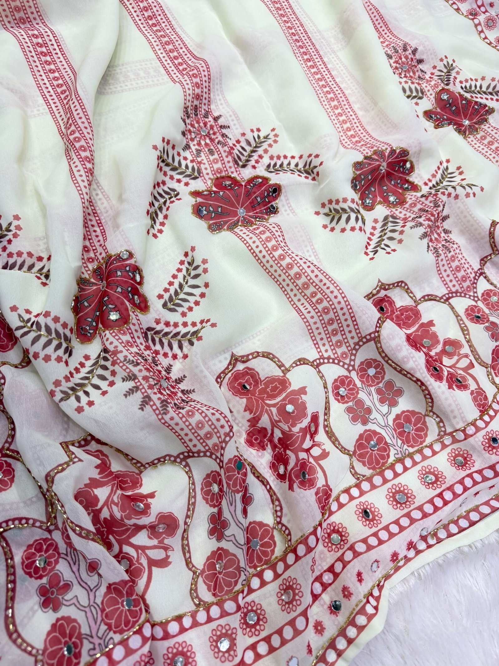 Designer Georgette Saree with Real Mirror Work and Katdana Embellishments