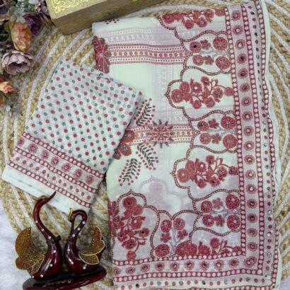 Designer Georgette Saree with Real Mirror Work and Katdana Embellishments