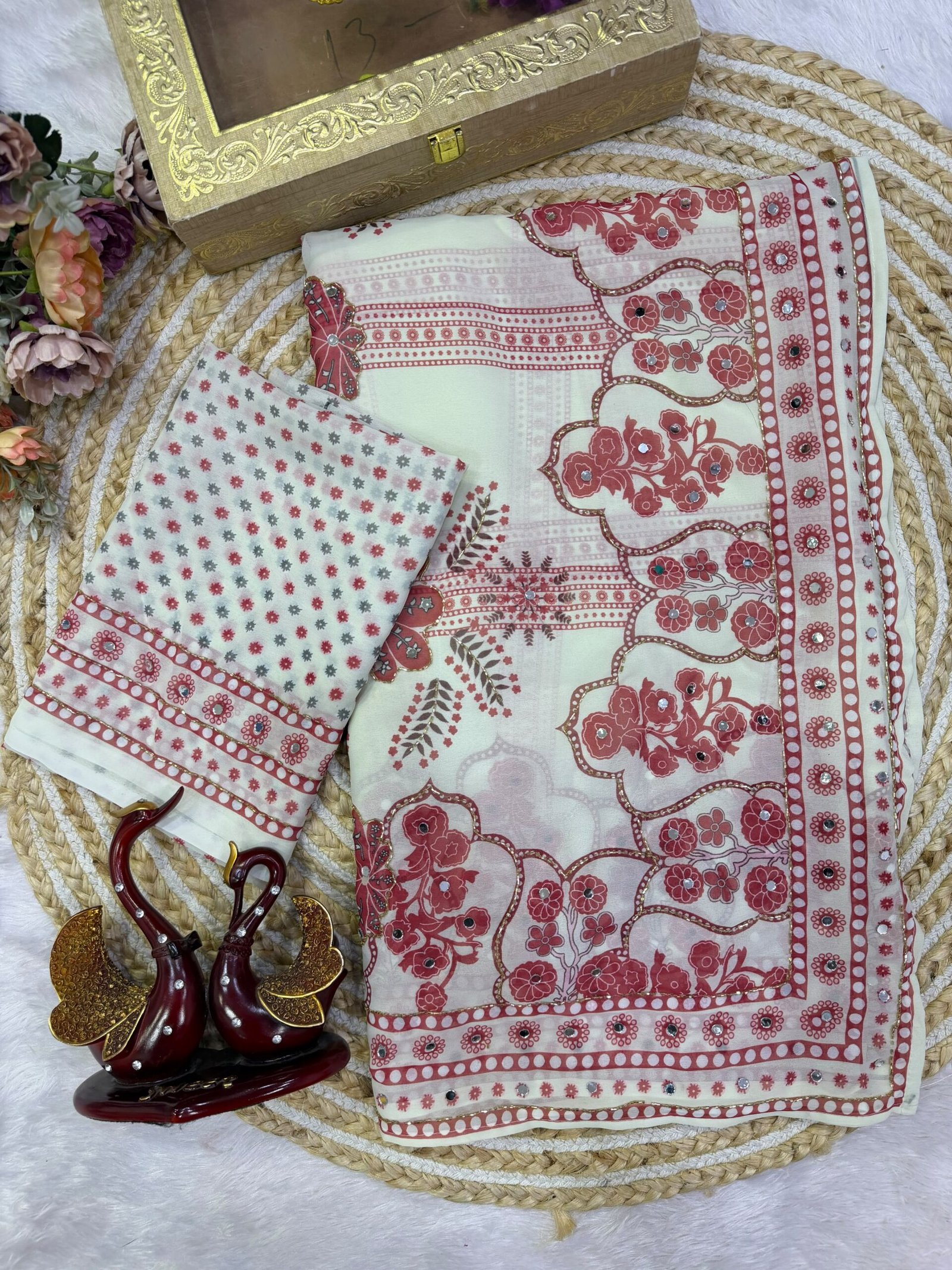 Designer Georgette Saree with Real Mirror Work and Katdana Embellishments