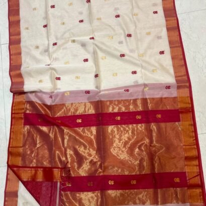 Maheshwari Saree – handloom lotus butta dual-tone silk cotton saree with blouse